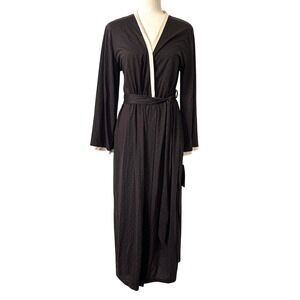 NWT Jones New York Pin Dot Jersey Robe Brown Cream S/M Lightweight Semi Sheer